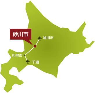砂川市のおおまかな位置を示した北海道地図