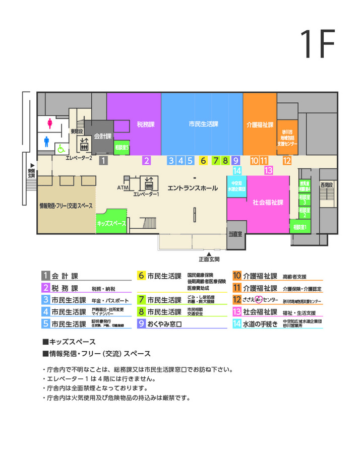 砂川市役所1階案内図