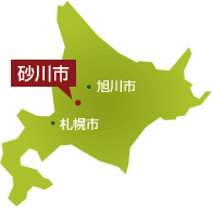 砂川市のおおまかな位置を示した北海道地図